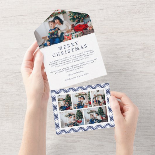 Blue Plaid Holiday Trifold Kaart (Afscheurbaar)