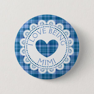 Blue Plaid Ik hou ervan om Mimi-Button te zijn Ronde Button 5,7 Cm