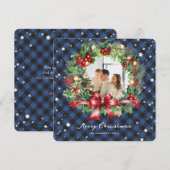 Blue Plaid Krans Sterren Foto Vrolijk Kerstfeest K Feestdagenkaart (Voorkant / Achterkant)