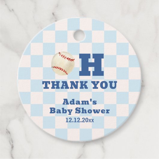 Blue Plaid Little Slugger Baseball Baby Shower  Bedankjes Labels (Voorkant)