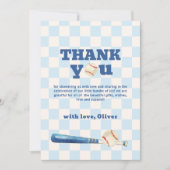 Blue Plaid Little Slugger Baseball Baby Shower  Bedankkaart (Voorkant)