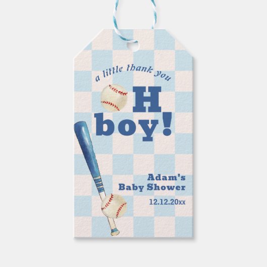 Blue Plaid Little Slugger Baseball Baby Shower  Cadeaulabel (Voorkant)
