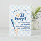 Blue Plaid Little Slugger Baseball Baby Shower Kaart (Staand voorkant)