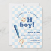 Blue Plaid Little Slugger Baseball Baby Shower Kaart (Voorkant)