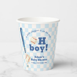 Blue Plaid Little Slugger Baseball Baby Shower Papieren Bekers