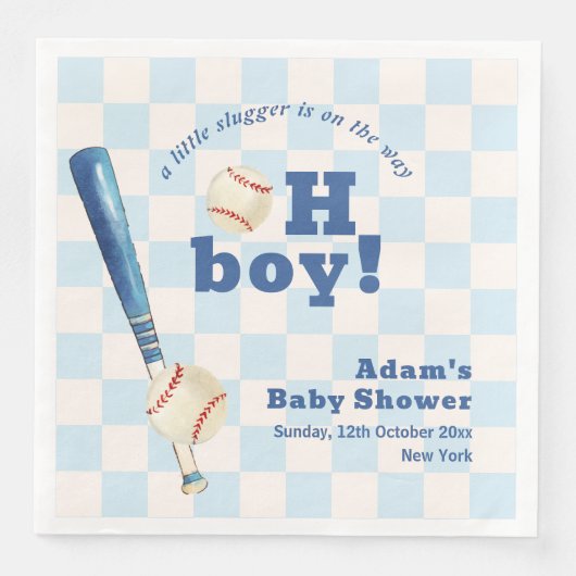 Blue Plaid Little Slugger Baseball Baby Shower  Servet (Voorkant)