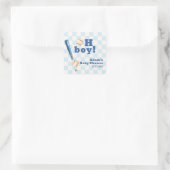 Blue Plaid Little Slugger Baseball Baby Shower  Vierkante Sticker (Tas)