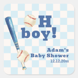 Blue Plaid Little Slugger Baseball Baby Shower Vierkante Sticker