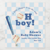 Blue Plaid Little Slugger Baseball Baby Shower  Wijn Etiket (Enkel label)