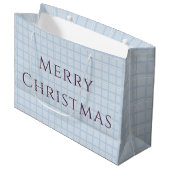 Blue Plaid "Merry Christmas" Grote Cadeautas (Voorkant Gekanteld)