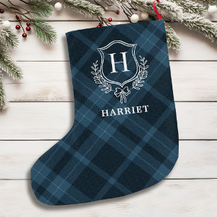 Blue Plaid Monogram Initiaal Tartan Grote Kerstsok