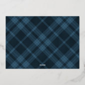 Blue Plaid Monogram Photo Christmas Folie Feestdagenkaart (Achterkant)