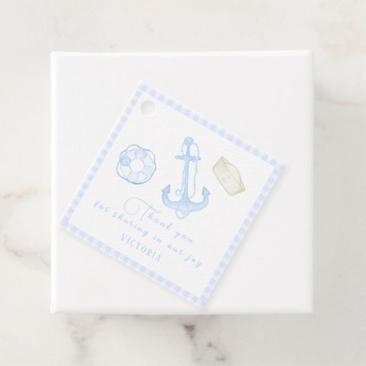 Blue Plaid Nautical Baby Boy Baby shower Bedankjes Labels (In situ)