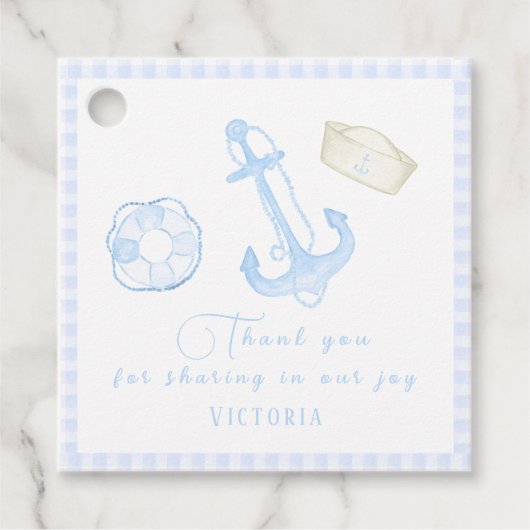 Blue Plaid Nautical Baby Boy Baby shower Bedankjes Labels (Voorkant)
