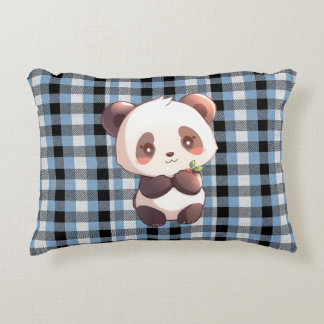 Blue Plaid Panda Accent Pillow Accent Kussen