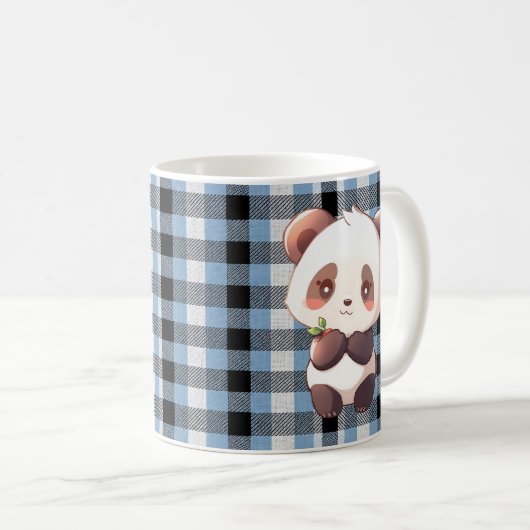 Blue Plaid Panda Double-Sided Design Koffiemok (Voorkant rechts)