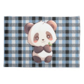 Blue Plaid Panda Kussensloop (Achterkant)