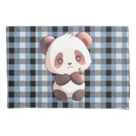 Blue Plaid Panda Kussensloop