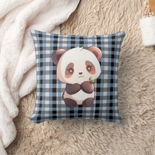 Blue Plaid Panda Throw Pillow Kussen (Deken)