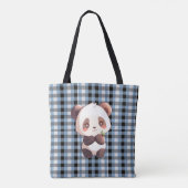 Blue Plaid Panda Tote Bag (Achterkant)