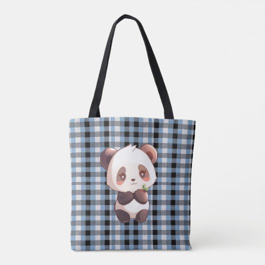 Blue Plaid Panda Tote Bag (Achterkant)