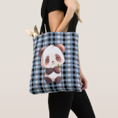 Blue Plaid Panda Tote Bag (Dichtbij)