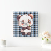 Blue Plaid Panda Vierkante Klok (Huis)