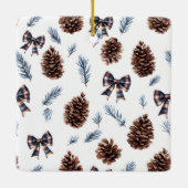 Blue Plaid Pine Cones Bows Horse Christmas Keramisch Ornament (Achterkant)