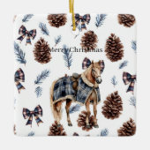Blue Plaid Pine Cones Bows Horse Christmas Keramisch Ornament (Voorkant)