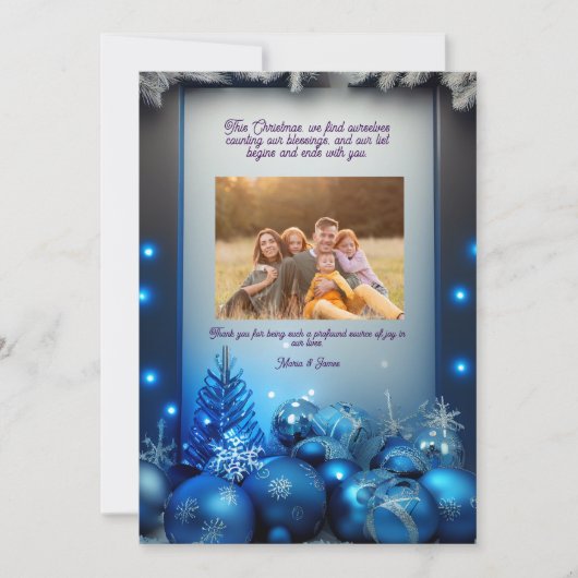 Blue Plaid Portrait Photo Christmas Holiday Card Feestdagenkaart (Voorkant)