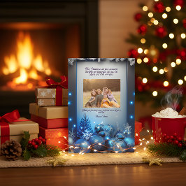 Blue Plaid Portrait Photo Christmas Holiday Card Feestdagenkaart