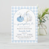 Blue Plaid Preppy Pumpkin Boy Baby shower Kaart (Staand voorkant)