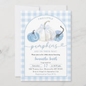 Blue Plaid Preppy Pumpkin Boy Twins Baby shower Kaart (Voorkant)
