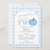 Blue Plaid Preppy Pumpkin Boy's 2e verjaardag Kaart (Voorkant)