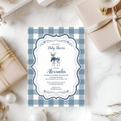 Blue Plaid Reindeer Baby shower Kaart
