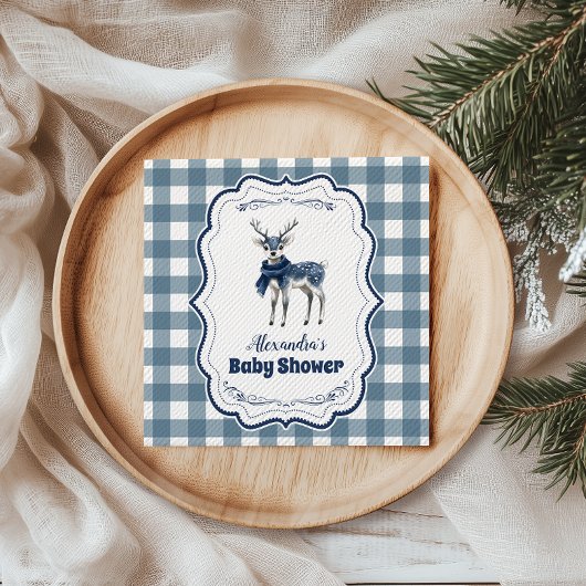 Blue Plaid Reindeer Baby shower Servet