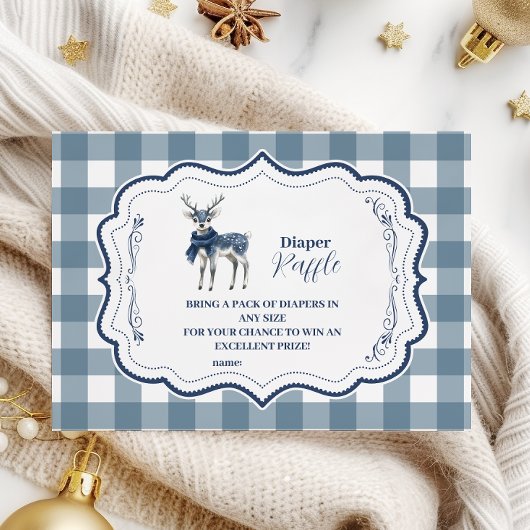 Blue Plaid Reindeer Diapper Raffle Informatiekaartje