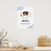 Blue Plaid Retro Baby Q Baby shower Welkom Poster (Keuken)