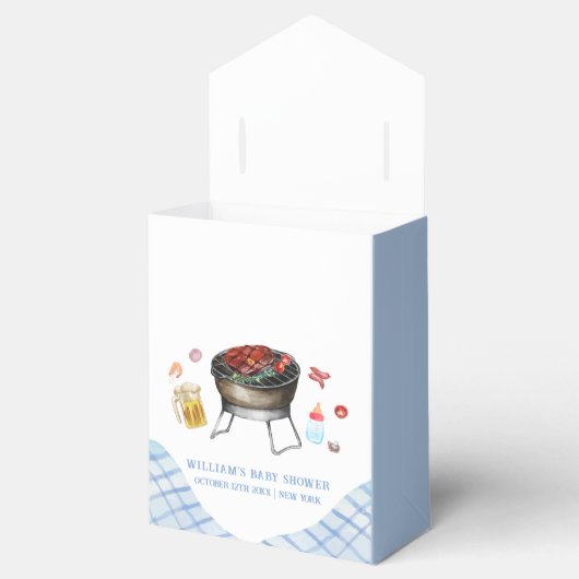 Blue Plaid Retro Country Baby Q Baby shower Bedankdoosjes (Geopend)