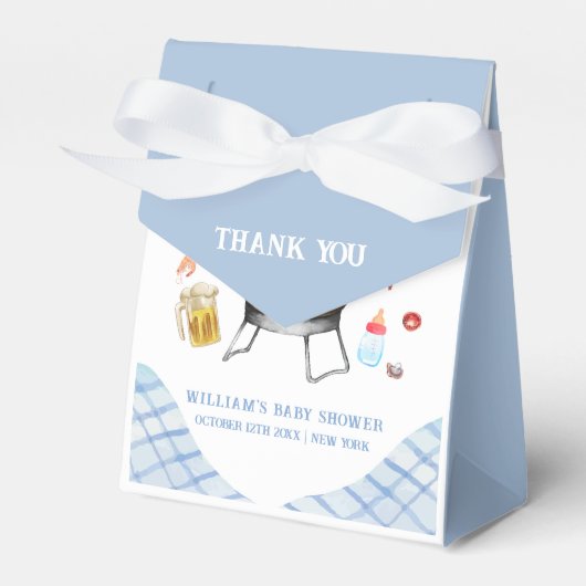 Blue Plaid Retro Country Baby Q Baby shower Bedankdoosjes (Voorkant Zijde)