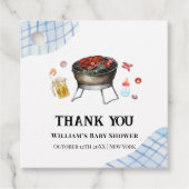 Blue Plaid Retro Country Baby Q Baby shower Bedankjes Labels (Voorkant)