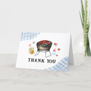 Blue Plaid Retro Country Baby Q Baby shower Bedankkaart