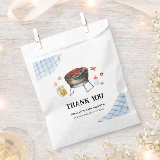 Blue Plaid Retro Country Baby Q Baby shower Bedankzakje (Geknipt)