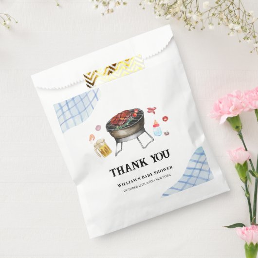 Blue Plaid Retro Country Baby Q Baby shower Bedankzakje (Gezegeld)