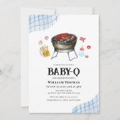 Blue Plaid Retro Country Baby Q Baby shower Kaart (Voorkant)