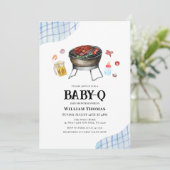 Blue Plaid Retro Country Baby Q Baby shower Kaart (Staand voorkant)