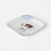 Blue Plaid Retro Country Baby Q Baby shower Papieren Bordje (Gebogen)