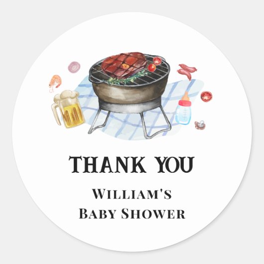 Blue Plaid Retro Country Baby Q Baby shower Ronde Sticker (Voorkant)