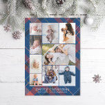 Blue Plaid Retro Vrolijke Kerstmis Collage Foto Feestdagenkaart<br><div class="desc">9 fotogebieden in verschillende oriëntaties met retro geïnspireerde plaid achtergrond,  retro stijl "vrolijk kerstfeest" begroeting; Voeg een bericht toe aan de achterkant of meer foto's indien gewenst.</div>