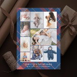 Blue Plaid Retro Vrolijke Kerstmis Collage Foto Feestdagenkaart<br><div class="desc">9 fotogebieden in verschillende oriëntaties met retro geïnspireerde plaid achtergrond,  retro stijl "vrolijk kerstfeest" begroeting; Voeg een bericht toe aan de achterkant of meer foto's indien gewenst.</div>